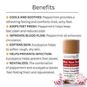 kosmatology Peppermint Eucalyptus Foot Balm Mint Your Feet | Solid Moisturizer for Dry Cracked Heels & Rough Feet | Organic, Non-Toxic, Cruelty-Free Foot Balm 2.5 oz