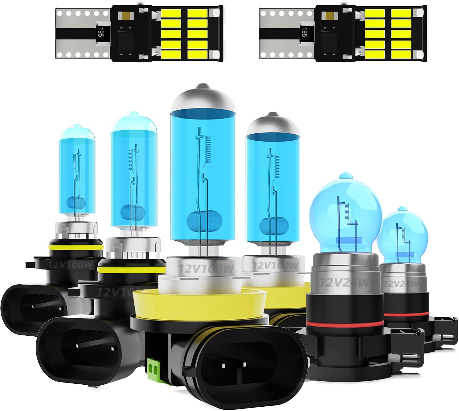 Headlight Bulbs Fit For Tahoe 2007-2015,9005 High Beam + H11 Low Beam + 5202 Fog Lights Halogen Light Bulb + License Plate Light Combo,5500k White,Plug-N-Play,Pack of 8