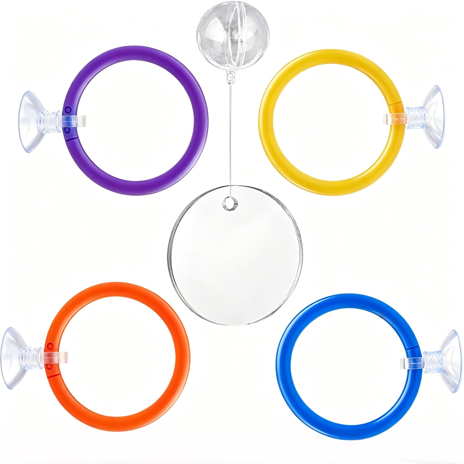 4 Pcs Betta Fish Tank Accessories, Betta Fish Accessories, Colorful Betta Fish Training Rings with Floating Mirror, Multi-Color Accessories, Interactive Habitat Decor for Behavioral Stimulation