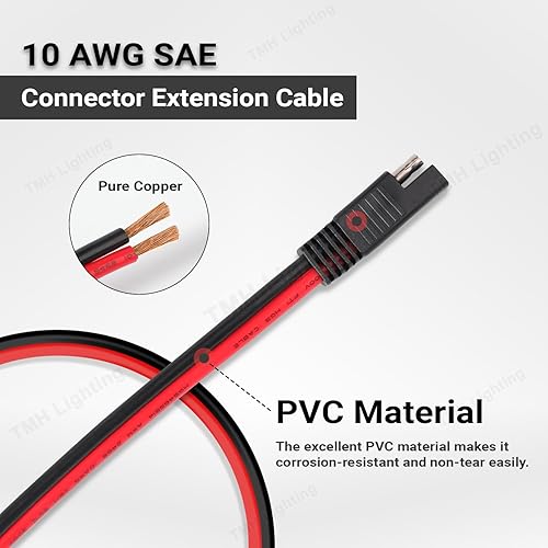 Miniatura 7 de TMH Cable de extensión SAE 10 AWG  Arnés de cables de desconexión rápida SAE a SAE de 1 pie, conector SAE, cable de extensión de panel solar para
