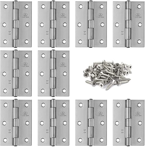 10 bisagras plegables de acero inoxidable 304 de 2.5 pulgadas, bisagras de puerta para tapa de caja, tapa de joyero de madera (2.480 in x 1.614 in x