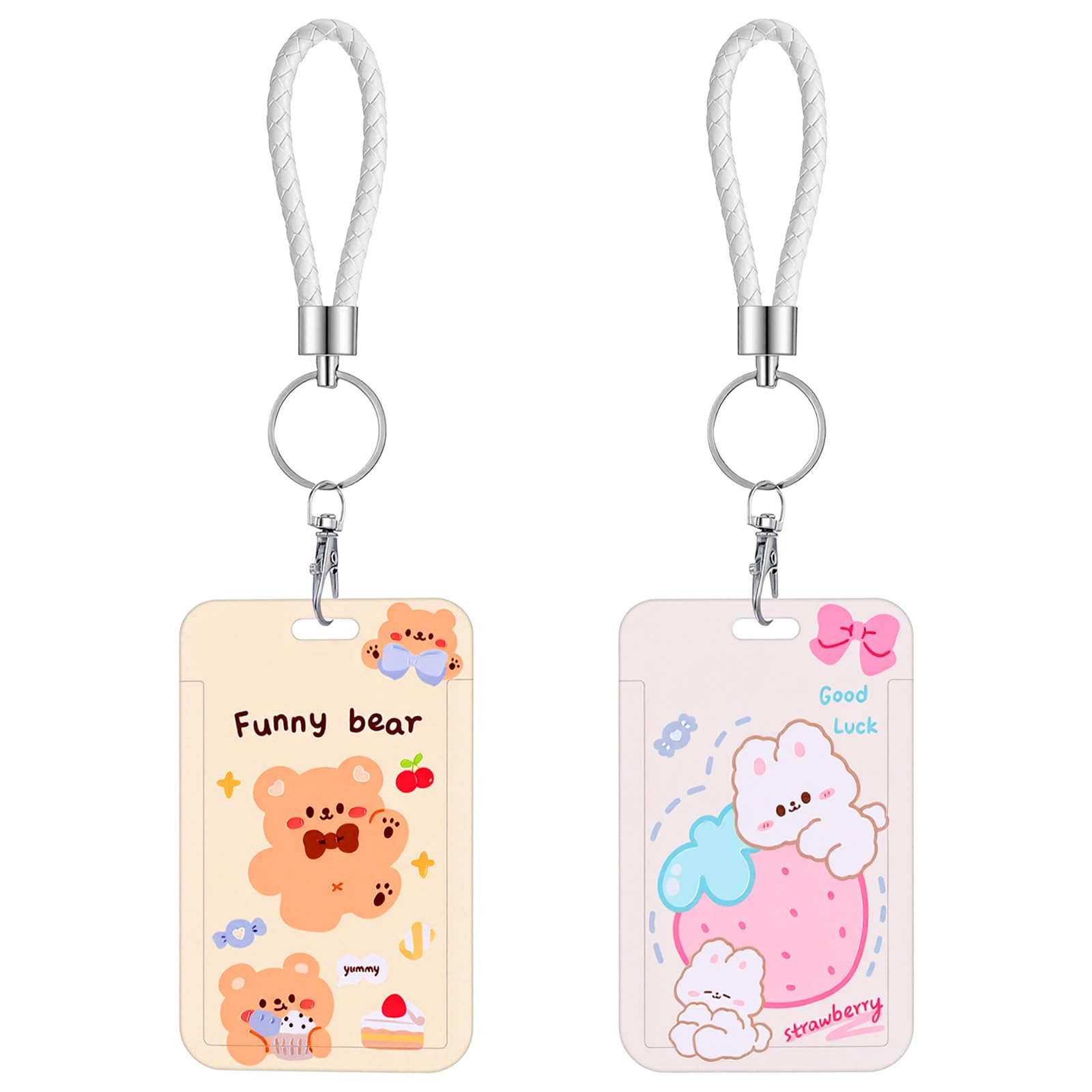 2 Pcs Photocard Holder Keychain Cute Bear ID Card Work Badge Reel Holder Hard Shell Protective Photo Sleeves