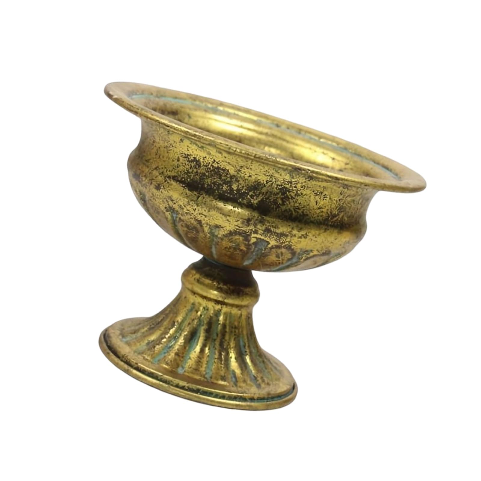 Multipurpose Antique Metal Vase with Spacious Opening Small Pedestals Urn for Various Flowers and Home Styling Small Urn