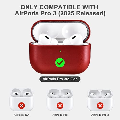 Miniatura 2 de ICARER Funda para AirPod Pro 3, Funda de Cuero 100% Genuina, Funda Vintage de Alta Calidad Hecha a Mano, Funda Protectora a Prueba de Golpes con