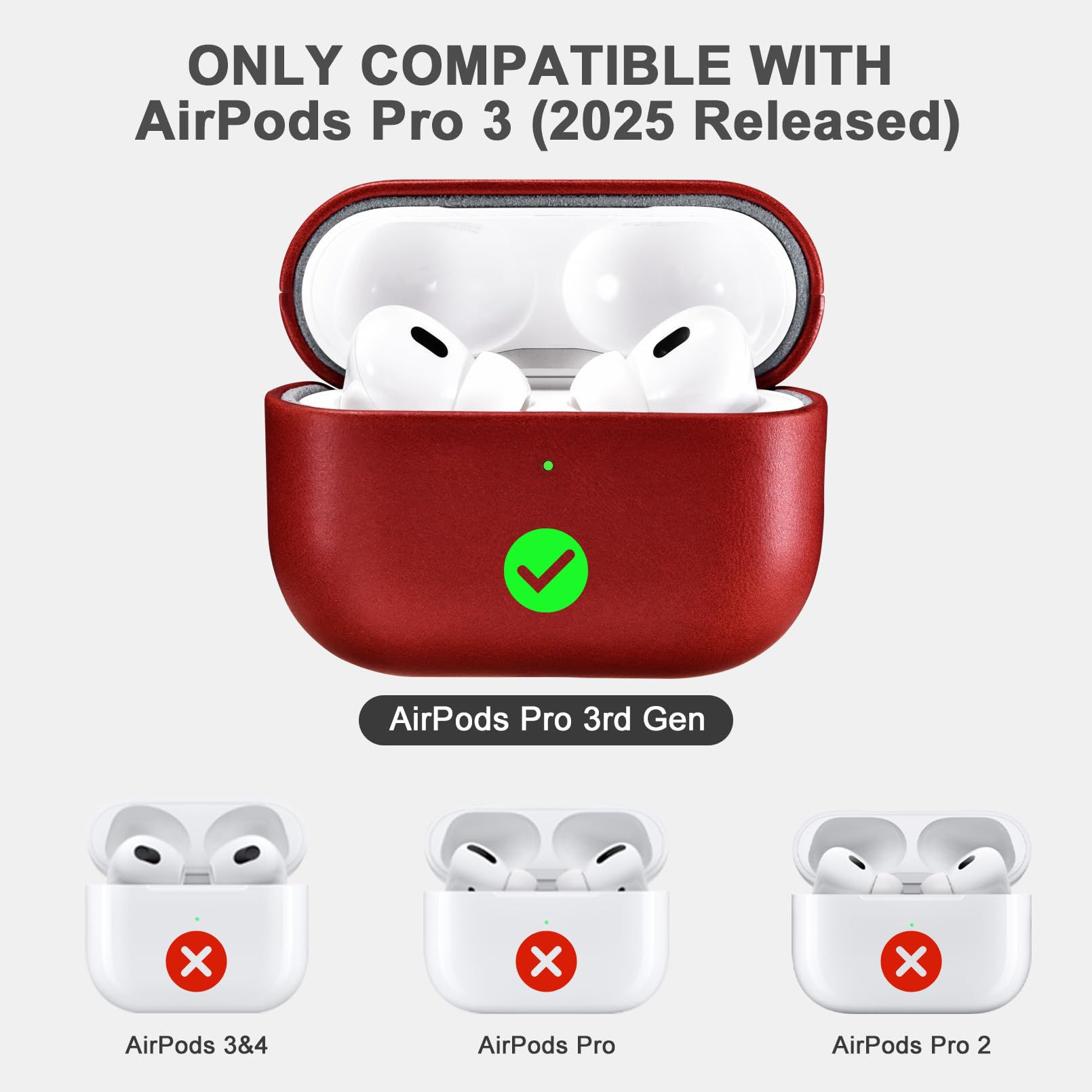 最終値下げ!AirPods 3 第3世代 ケース 全面保護 落下防止 黒+赤 Amazon | AirPods Pro 3 用 ケース 本革レザーケース (2025年9月