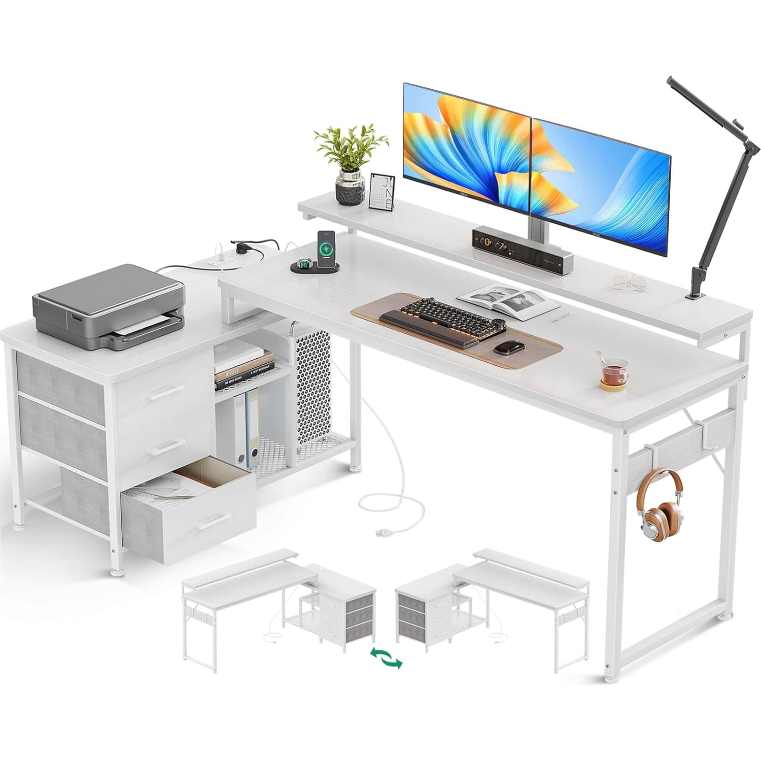Computer Desk Reverse L Snapklik.com : AODK L Shaped Computer Desk