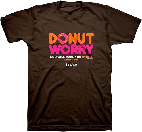 Kerusso Donut Worry God Will Make You Whole Chocolate Brown Cotton Crew Neck T-Shirt, Small