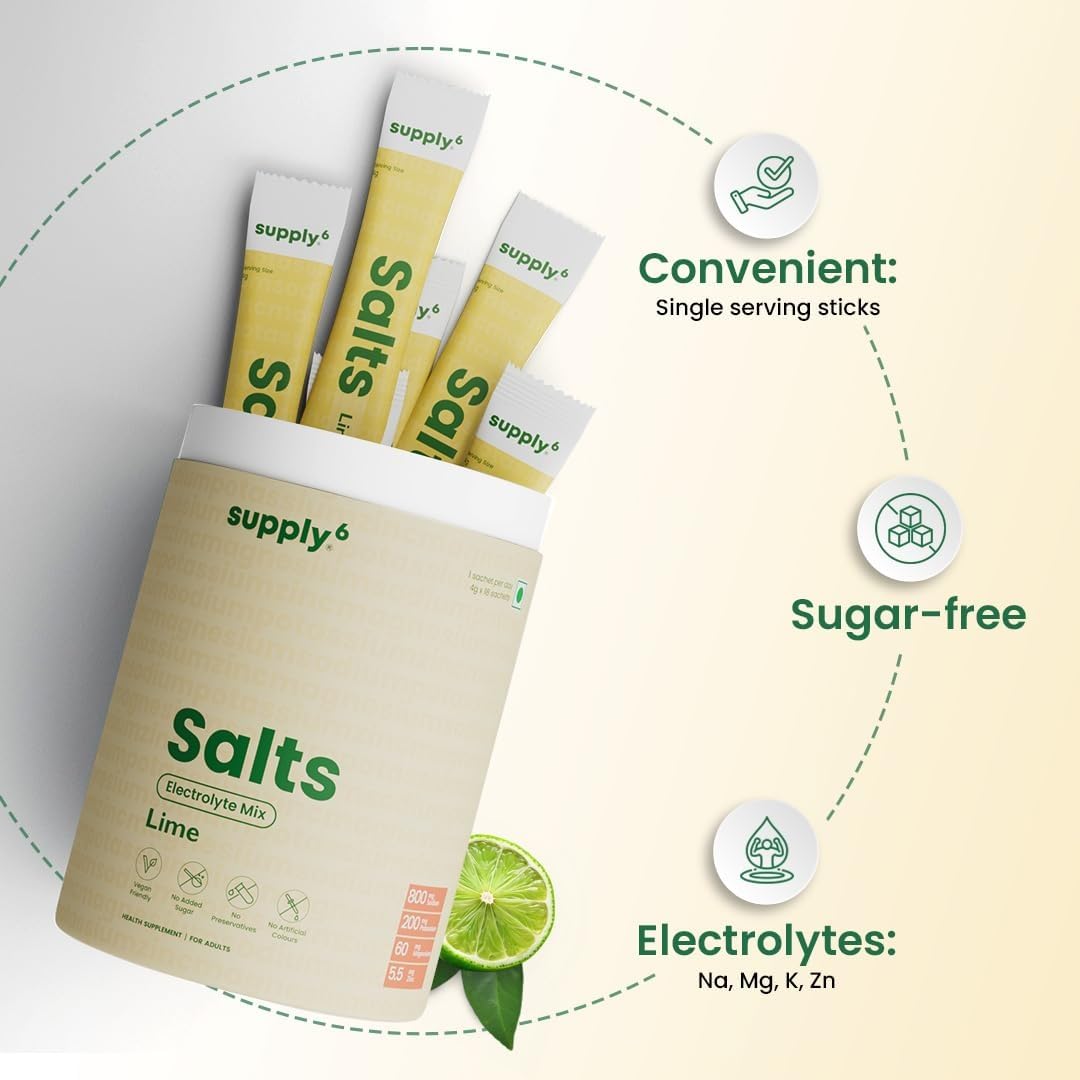 Supply6 Salts | Electrolyte Mix | Zero Added Sugar | Sodium, Potassium, Magnesium, Zinc & Fiber | Keto Friendly, Vegan Friendly, No Preservatives (18 Servings, Lemon Lime with Shaker) — Amazon image 4