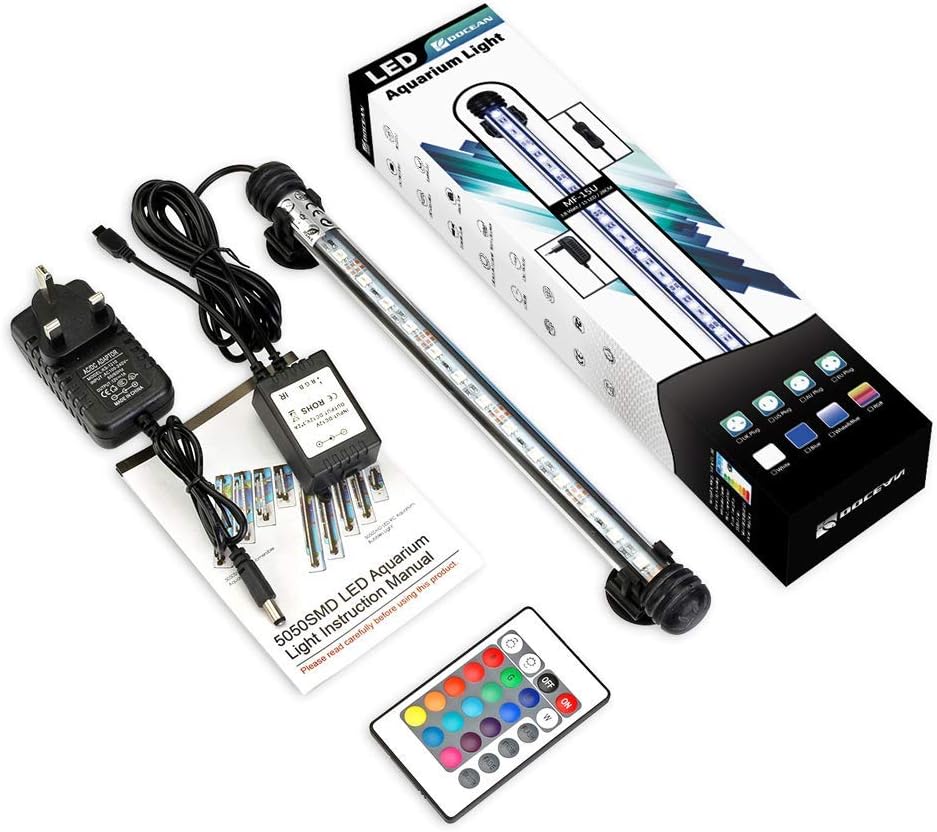 GreenSun Submersible LED Aquarium Light, Multi-Color Waterproof RGB Fish Tank Light Underwater Crystal Glass Lights Suitable for Saltwater and Freshwater-22.8 inch(58 cm) [Energy Class A+]