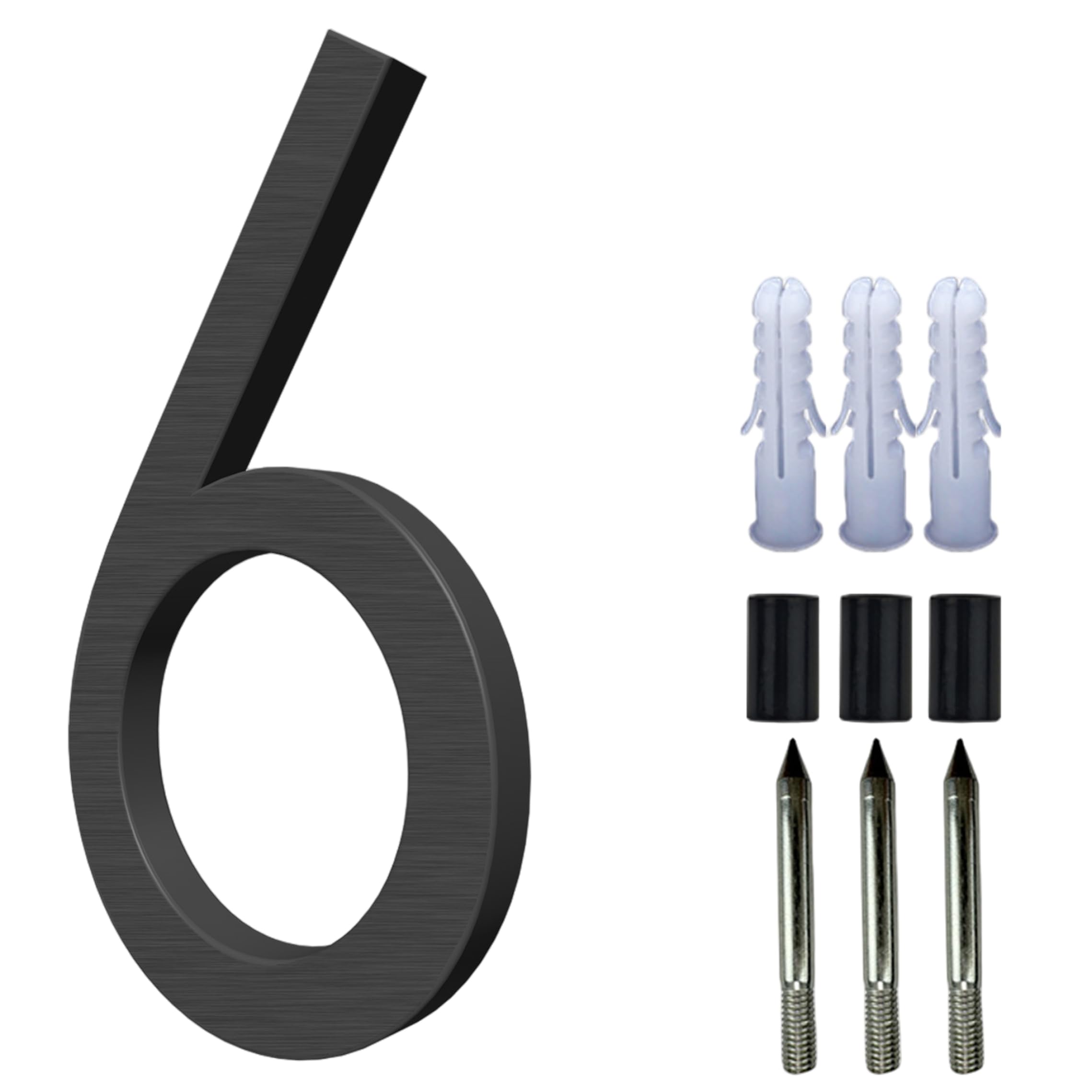 Xdyyjrasa 6 Floating House Number - Aluminum Outdoor House Numbers With Accessories, 5 Inch Black Mailbox & Address Number(6)