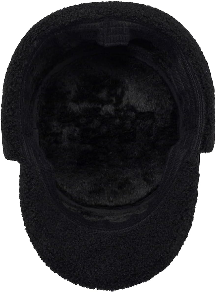 Winter Wool Blend Trapper Hat with Visor Faux Fur Lined Fleece Baseball Cap with Earflaps for Men Dad Elder (A477 Black)