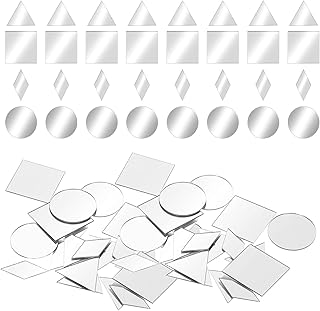Paquete de 120 espejos para manualidades, 4 formas, piezas de espejo pequeñas, azulejos de bricolaje, triángulos/cuadrados/redondos/rombos azulejos de vidrio para manualidades, hogar, joyería, marco