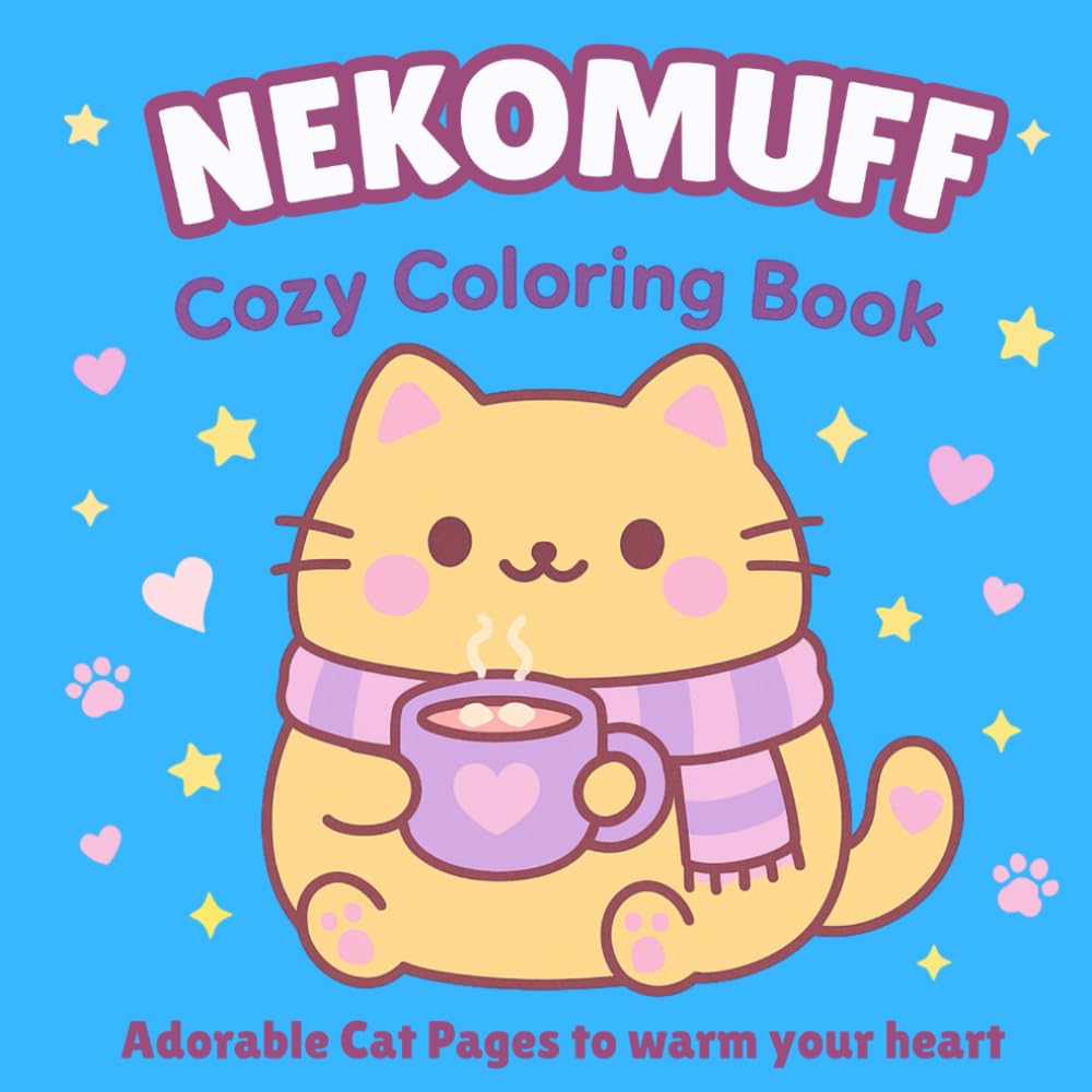 NekoMuff Cozy Coloring Book: 20 Adorable Kawaii Cat Pages for Relaxation and Stress Relief | Cute Chubby Cat Coloring for Adults and Kids