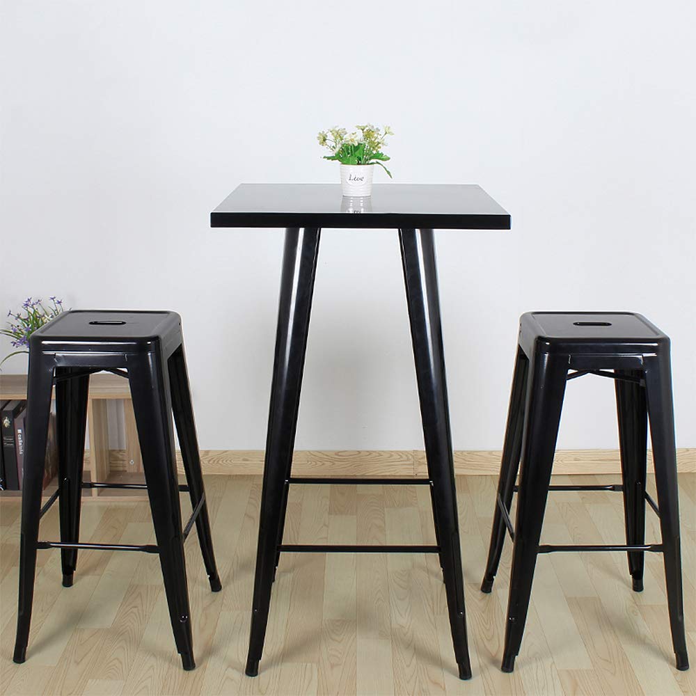Set de 4 tabourets de Bar en métal, tabourets de Bar industriels extérieurs, empilables, pour Restaurant, café, Salon, Noir (Set de 4)