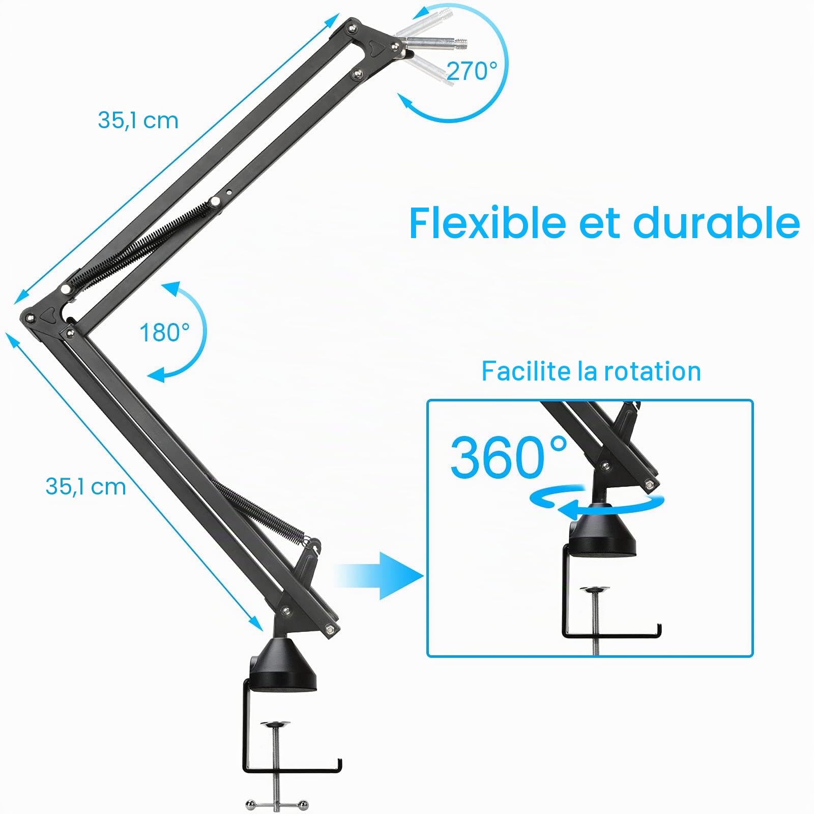 YOUSHARES Support Professionnel Réglable pour Blue Yeti avec Filtre Antipop, Perche Micro et Pince de Table Mise à Jour Compatible avec Microphone Yeti