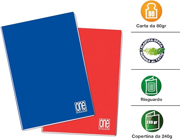 Blasetti One Color - Set Essenziale da 5 Maxi Quaderni formato A4 (21Cm X 29,7Cm) - Rigatura 5M, Quadretti 5 mm Senza Margini Per Elementari E Medie – Carta 80G/Mq – Colori Assortiti - Confezione da 5 - 4