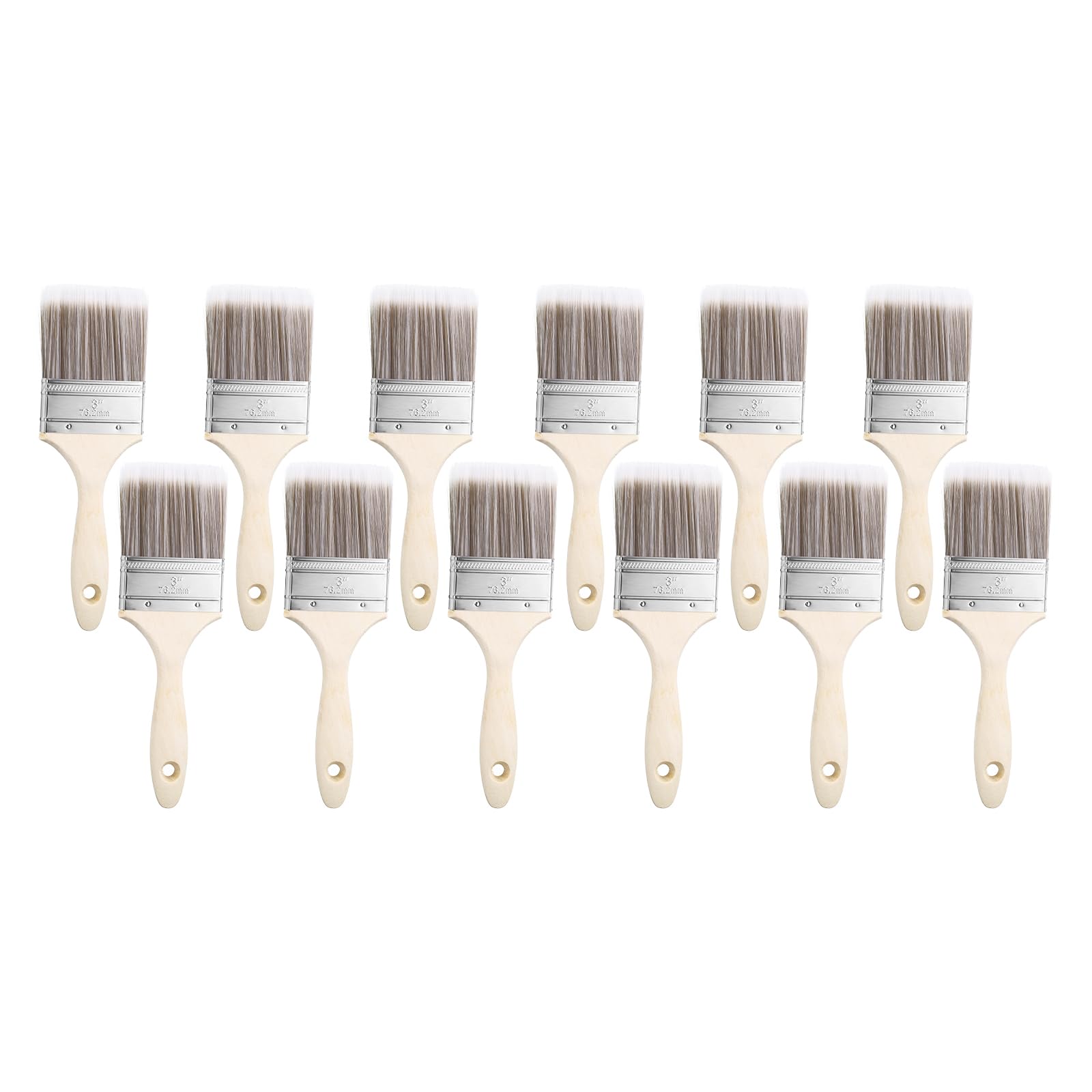 QUARKZMAN 12 Pinceles de Pintura Planos de 3" con Mango de Madera para Pintura de Bricolaje en Muebles, Vallas, Paredes, Recortes, Marrón
