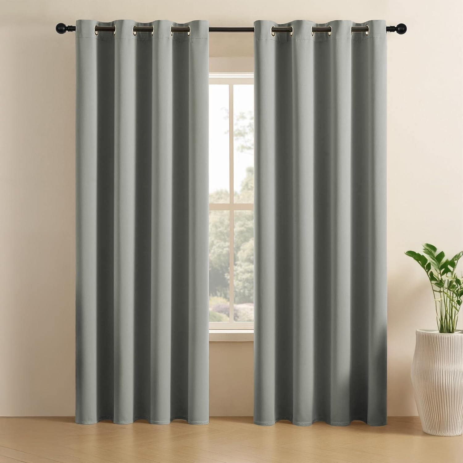 LINENWALAS 100% True Blackout Curtains (7.5 Feet) - Set of 2 Panels | Complete Light Block | Thermal Insulated & Noise Reducing Room Darkening Curtains for Living Room & Home Décor (Light Grey)-image-31