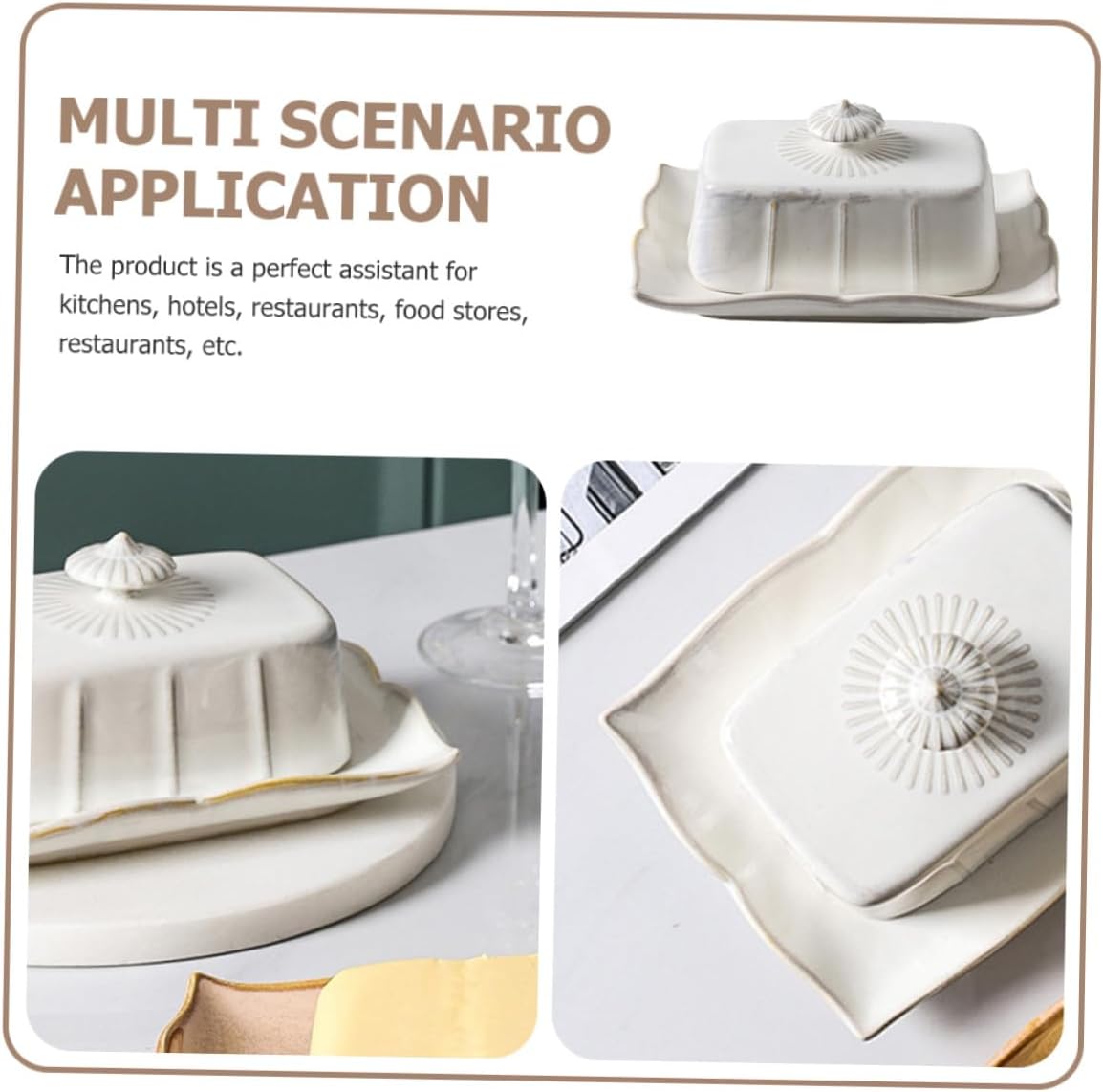 Uonlytech Ceramic Butter Container with Lid for Serving Cheese and Snacks Smooth Delicate Food Plate for Butter Sticks Cakes Bread and Desserts Stylish White Snack Service Dish for Home and