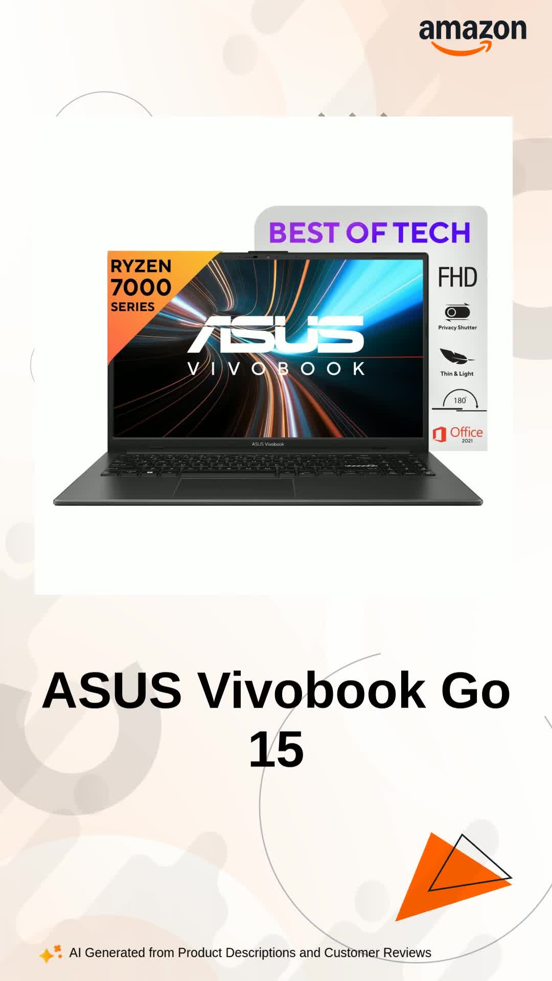 ASUS Vivobook Go 15, 7000 Series, AMD Ryzen 3 7320U, 8 GB RAM