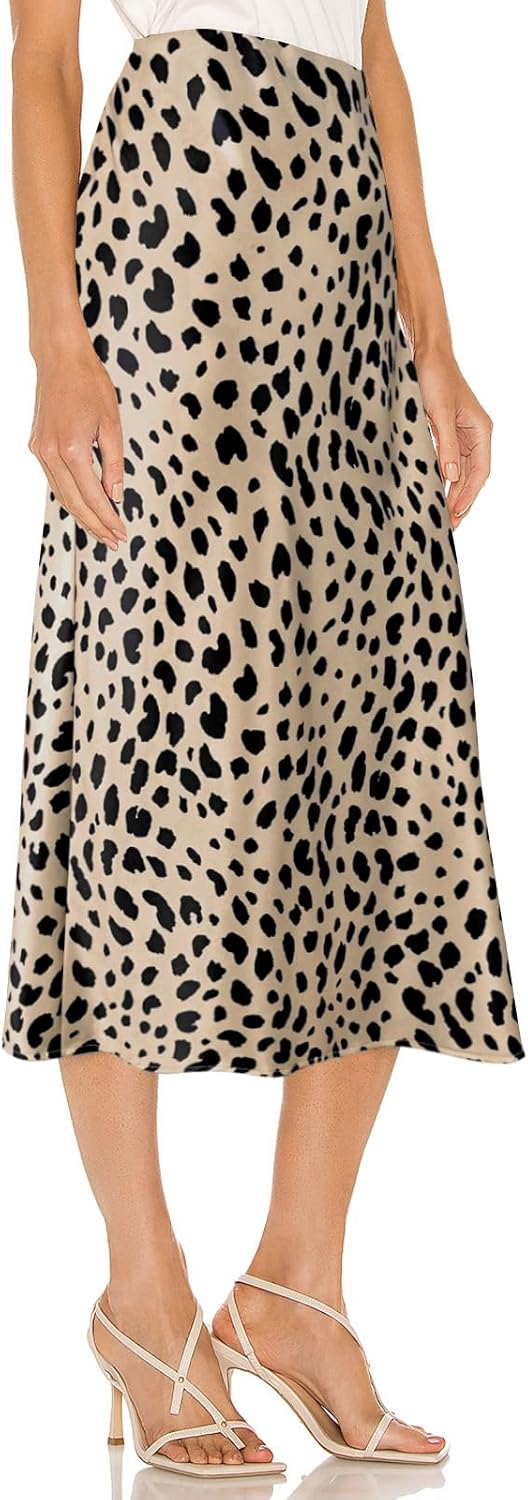 Satin High Waisted Midi Skirt Elastic Waistband Side Slit A Line Wedding Casual Skirts for Women - Image 6