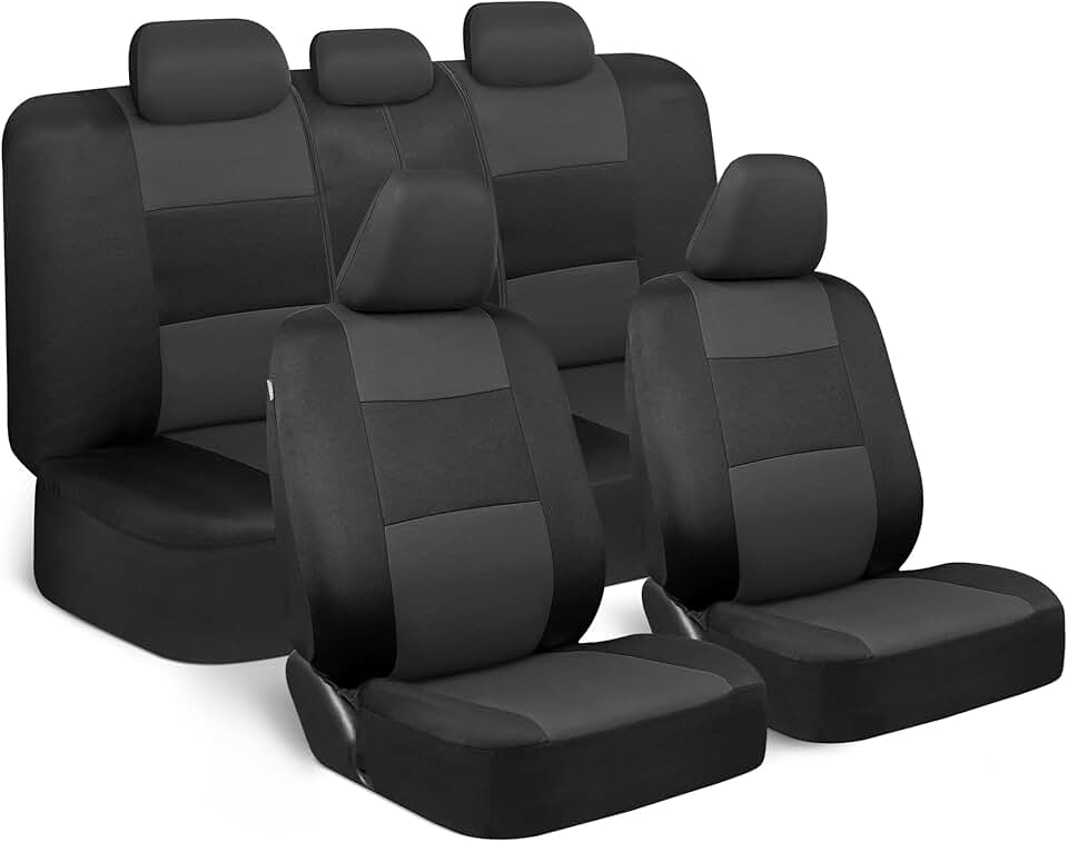 BDK PolyPro Car Seat Covers Full Set in Charcoal on Black – Front and Rear Split Bench for Cars, Easy to Install Cover Set, Access