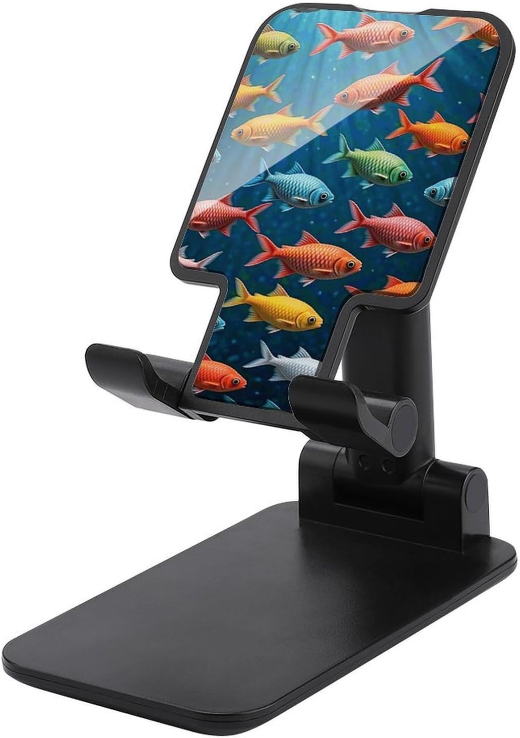 Adjustable Colorful Fish Cell Phone Stand for Desk Portable Phone Holder Universal Handsfree Phones Mount for Airplane Travel Essentials Compatible with 4-8 Smartphones Tablet Black