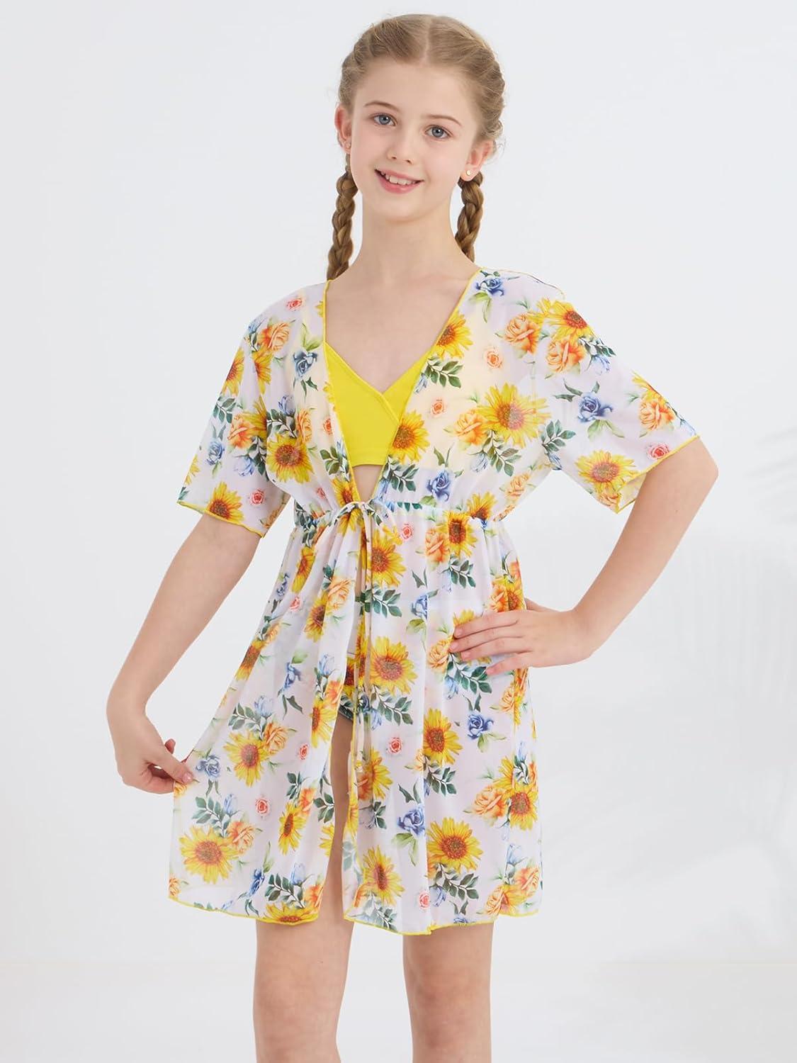 Ochine Girls Swimsuit 3 Piece Tropical Print Bikini Set Teens Bathing Suit with Drawstring Quick Dry Cover Up 9-16Y - Image 2