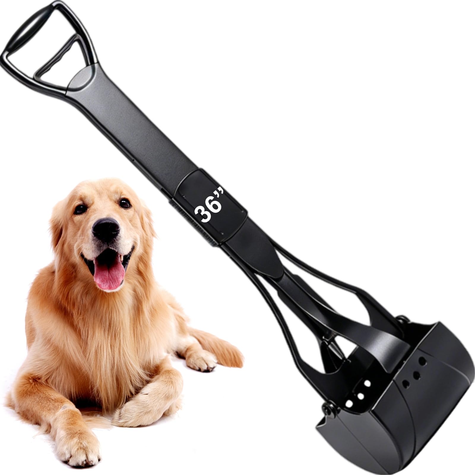 ienjoyed 36“ Large Dog Pooper Scooper for Large Dogs Heavy Duty, Non-Breakable Dog Poop Scooper with Wide Handle for Grass, Gravel, Durable Dog Poop Pick Up Tool, Long Handled Poop Grabber (Black)