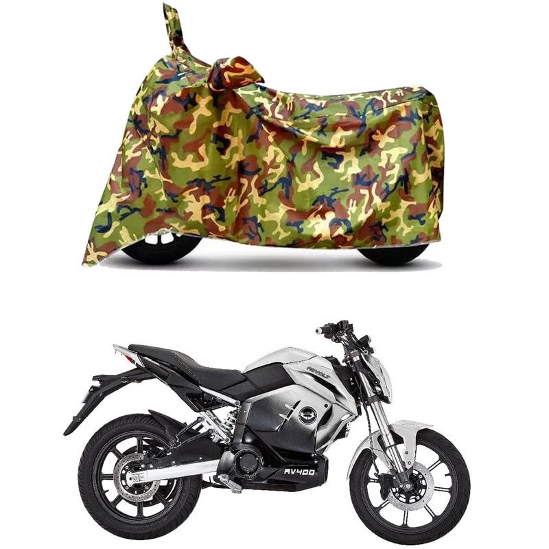 Image of Waterproof 100% PVC Coated Full Bike Scooty Two Wheeler Body Cover Compatible for Revolt RV400 /UV-Rays /Heat Protection /Birds Dropping /Scratchproof /Dust Proof /All Varients[6X6 Jungle Print]