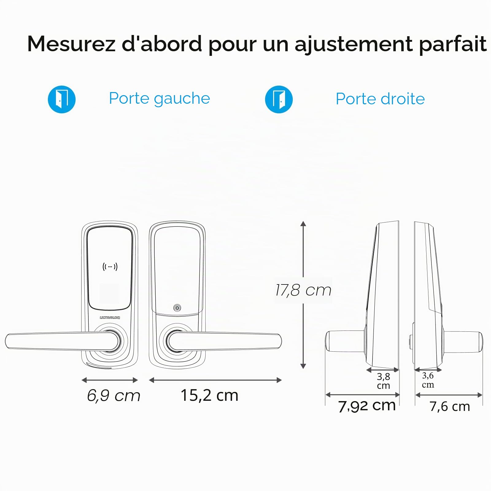 ULTRALOQ Latch 5 Serrure intelligente WiFi intégrée avec NFC, serrure de porte d'entrée sans clé 5 en 1 avec clavier numérique tactile, serrure à poignée intelligente, contrôle par application, noir