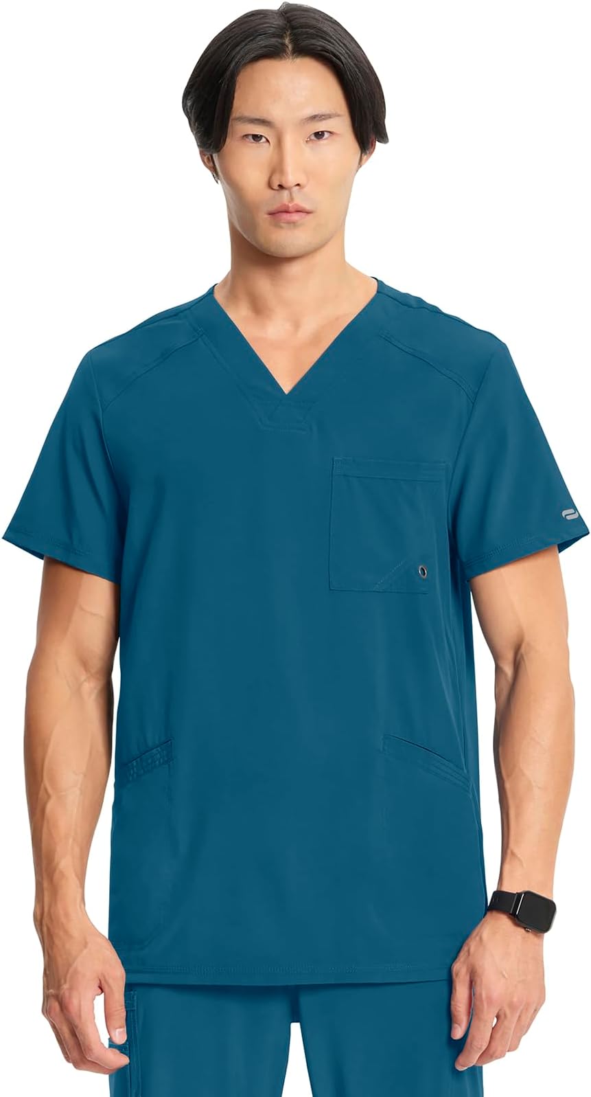 Cherokee Infinity Mens V-Neck Scrub Top Modern Fit, 3 Pockets, Rib-Knit Back Panels, Moisture-Wicking 360° Stretch – CK900A