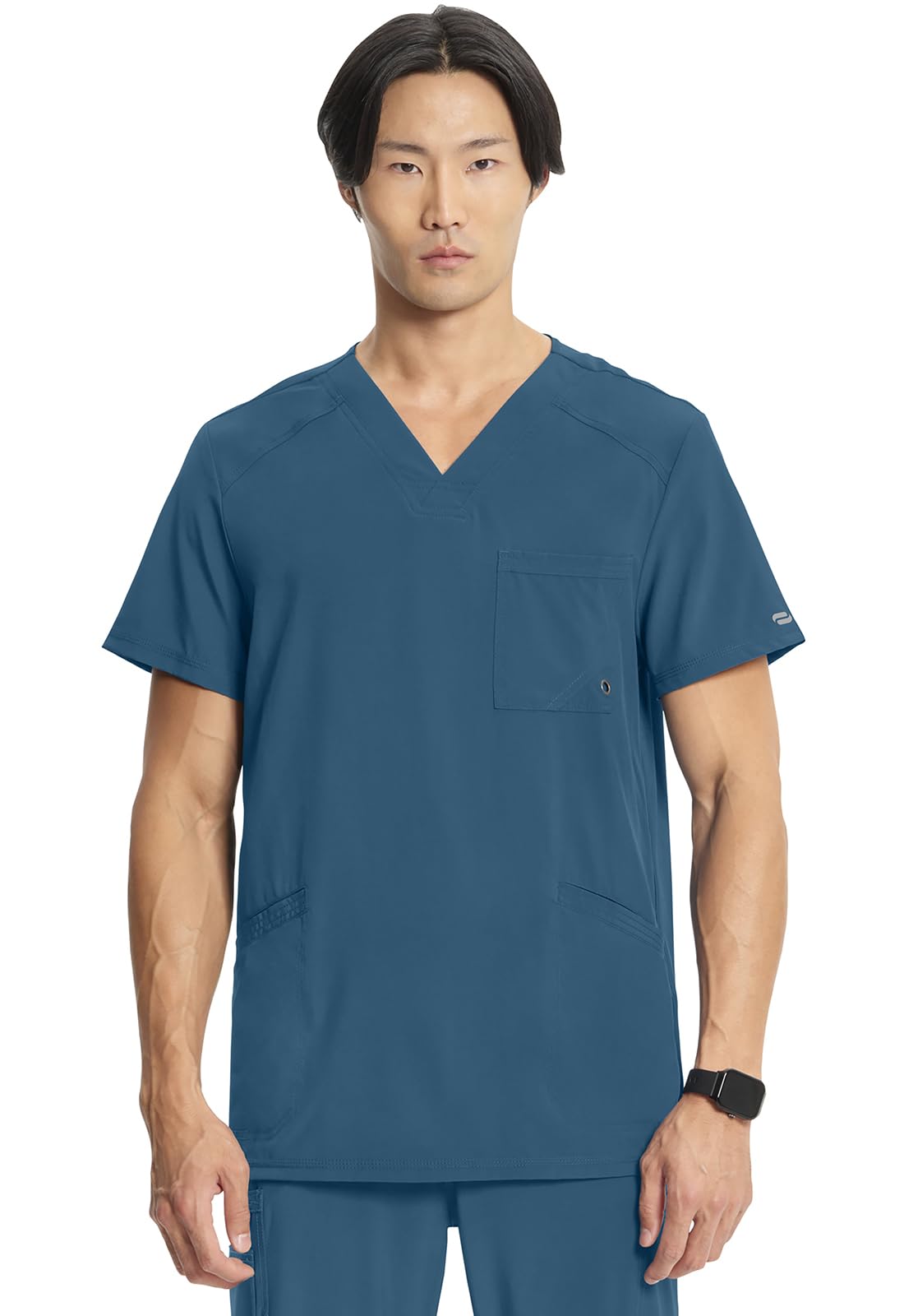 Cherokee Infinity Mens V-Neck Scrub Top Modern Fit, 3 Pockets, Rib-Knit Back Panels, Moisture-Wicking 360° Stretch – CK900A