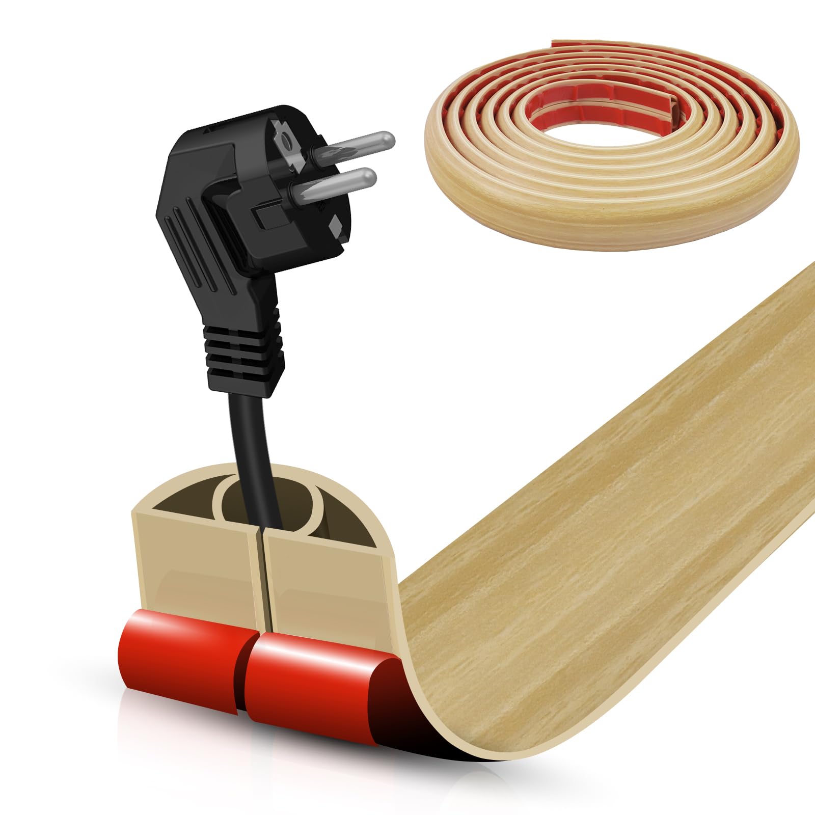 Floor Cord Cover Self Adhesive Cord Hider,10FT Cable Management, Extension Strip Protector for Wires, Prevent Cable Trips for Offices, Gyms,