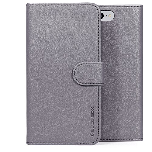 BUDDIBOX iPhone 7 Case / iPhone 8 Case, [Wallet Case] Premium PU Leather Wallet Case with [Kickstand] Card Holder and ID Slot for Apple iPhone 7 / iPhone 8, (Gray)