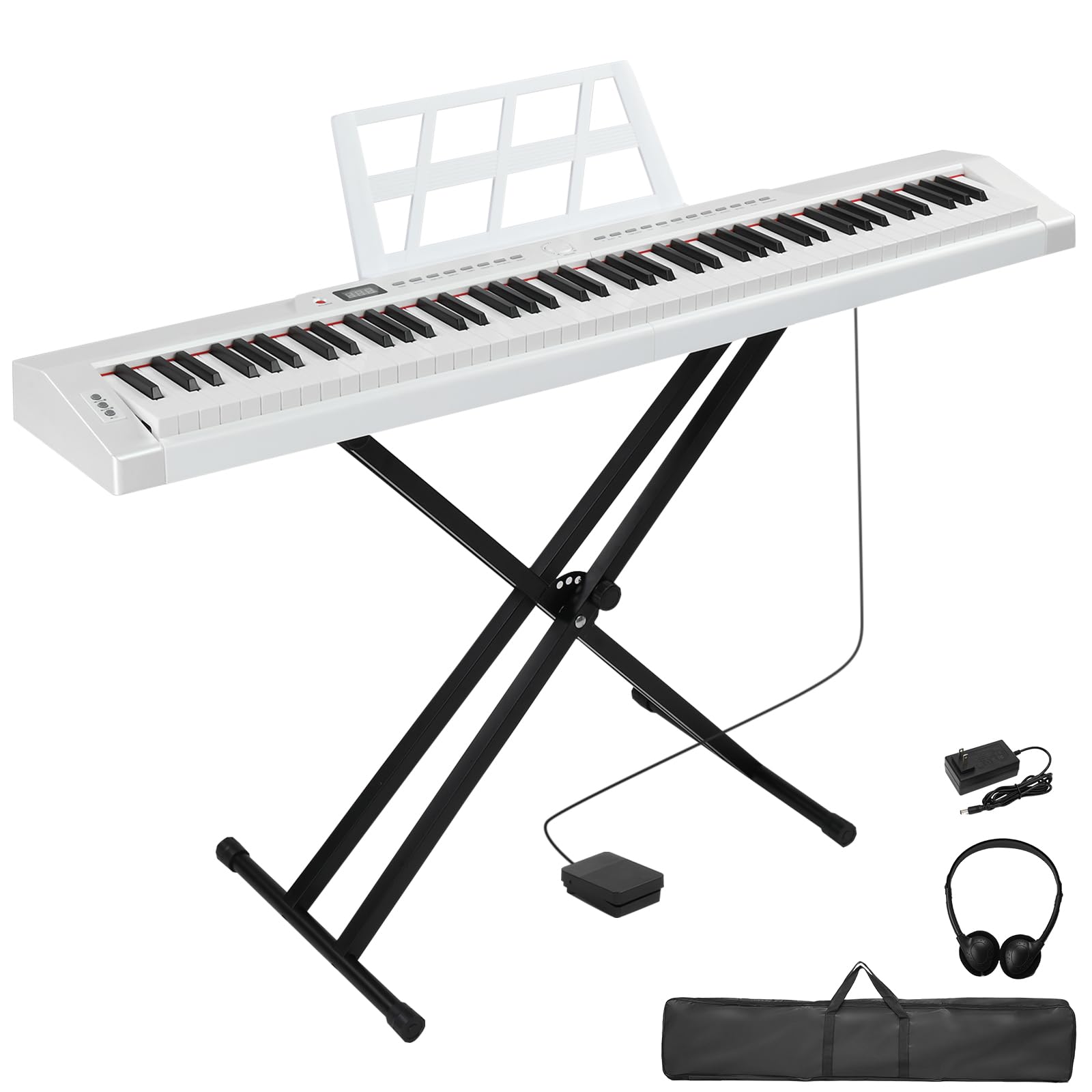 Bonnlo GPP-105 E Piano 88 Tasten, Digitalpiano Semi-Gewichtete Tastatur mit Dual-Bluetooth, Kopfhörer, Sustain-Pedal-System, Ständer, für Musikliebhaber und Anfänger, Weiß