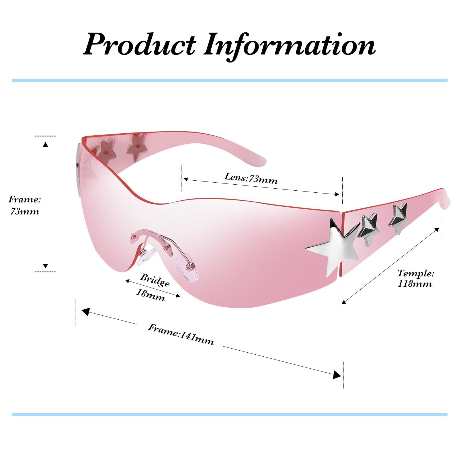 Occhiali da sole Wrap Shield oversize per ciclismo e guida, design a stella Y2K, ultra leggeri, unisex, confezione da 3