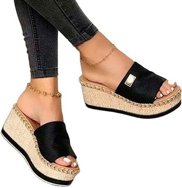 GLEYDY Women Platform Sandals, Wedge Sandal, Summer Large Size Open Toe Fashion Retro Non-slip Comfy Ladies Platform Shoes Women Sandals,Black,37
