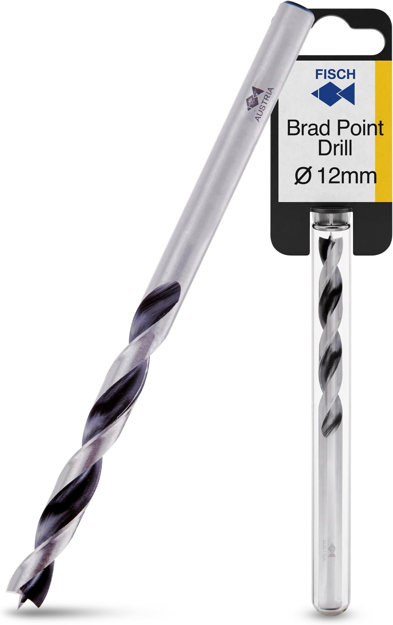 Fisch Premium Brad Point Drill Bit, High-Accuracy Woodworking Bits with Beveled Edges for Smooth, Tear-Free Holes, Ideal for Pros & DIY, Made in Austria, Size: 12mm x 151mm