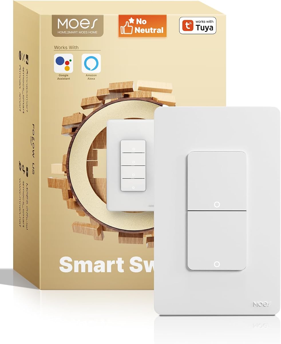 MOES WiFi Smart Double Light Switches, No Neutral, Require Capacitors