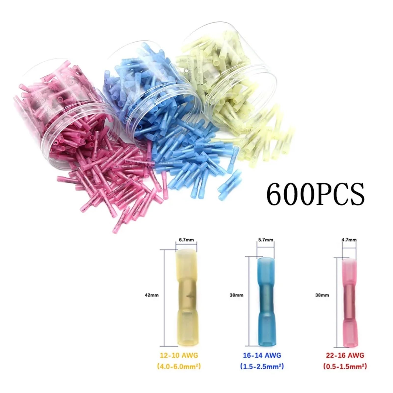600PCS Isolierte Schrumpf Crimp Terminal Elektrische Draht Stoßverbinder AWG 10-22 Assorted Kit