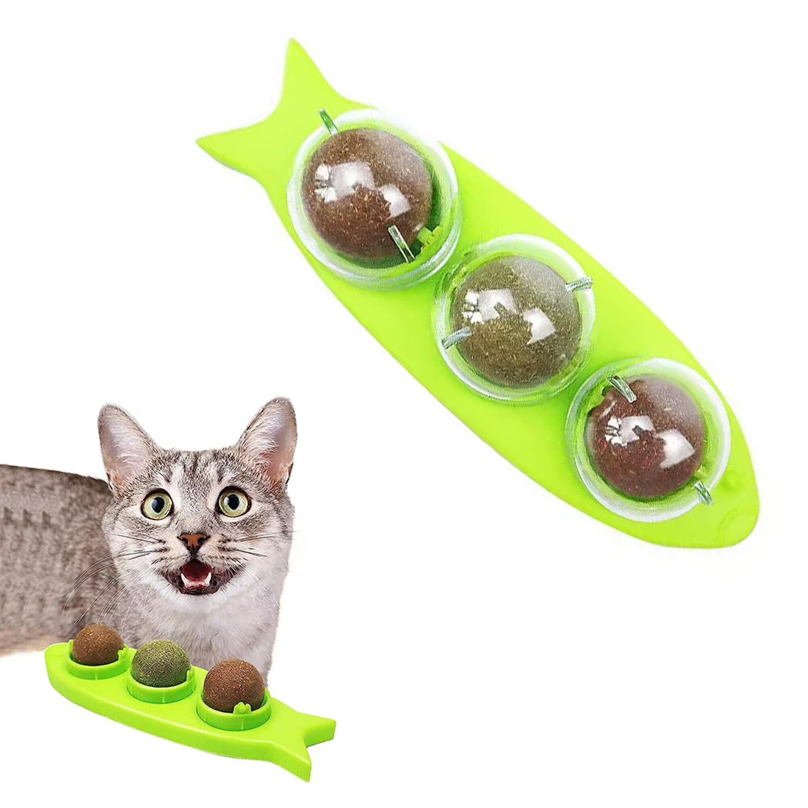 Palline Di Erba Gatta Girevoli 360° - 3 Pezzi, Per Pulizia Denti Gatti, Giocattolo Interattivo Con Copertura Antipolvere - Foto 2