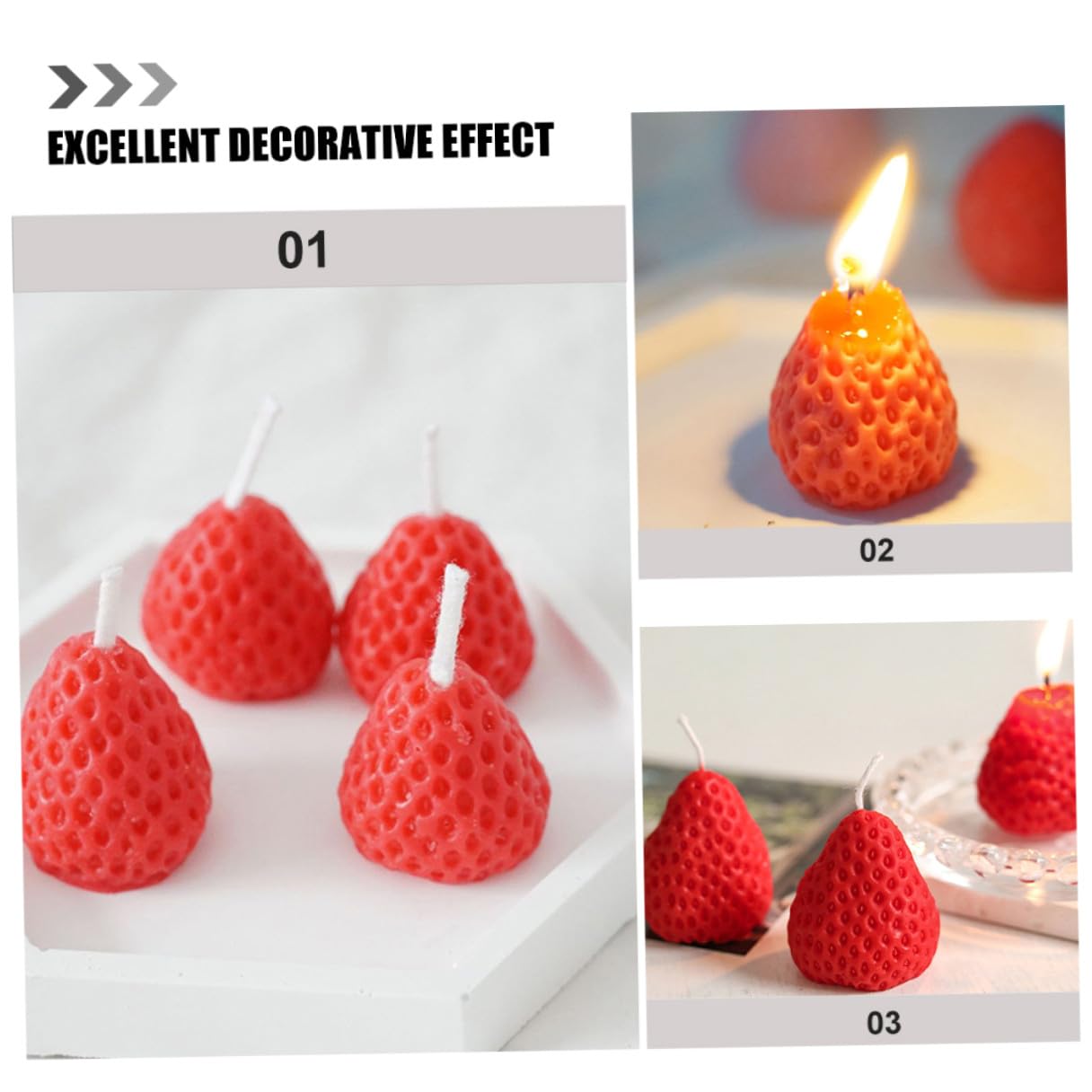 DECHOUS Set 9 Candele Profumate Sagomate Fragola, Candele Decorative per Matrimonio e Compleanno, Decorazioni per Festa e Casa, Profumazione Delicata e Atmosfera Rilassante