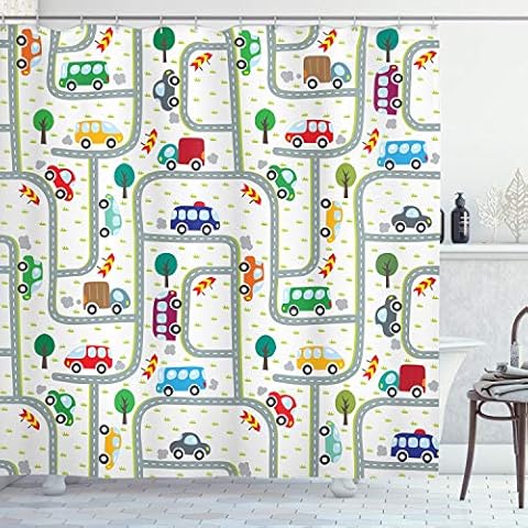 ABAKUHAUS Colourful Cars Shower Curtain Set Cover