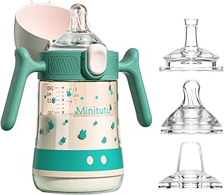 Qshare 240ml Kinder Trinklernbecher ab 6 Monate+,3 in 1Baby Trinkflasche,Trinkbecher für Babys,Baby Trinklernbecher ab 6 Monate mit ergonomischer Silikontülle (Grün)