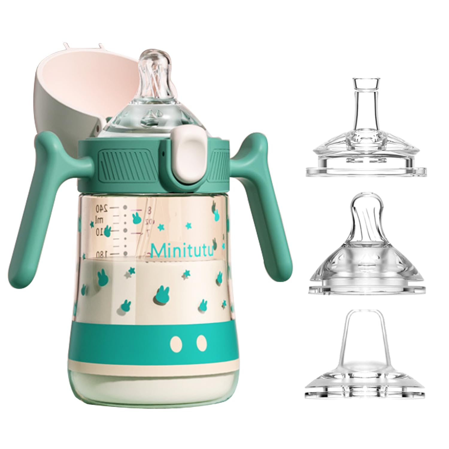 Qshare 240ml Kinder Trinklernbecher ab 6 Monate+,3 in 1Baby Trinkflasche,Trinkbecher für Babys,Baby Trinklernbecher ab 6 Monate mit ergonomischer Silikontülle (Grün)