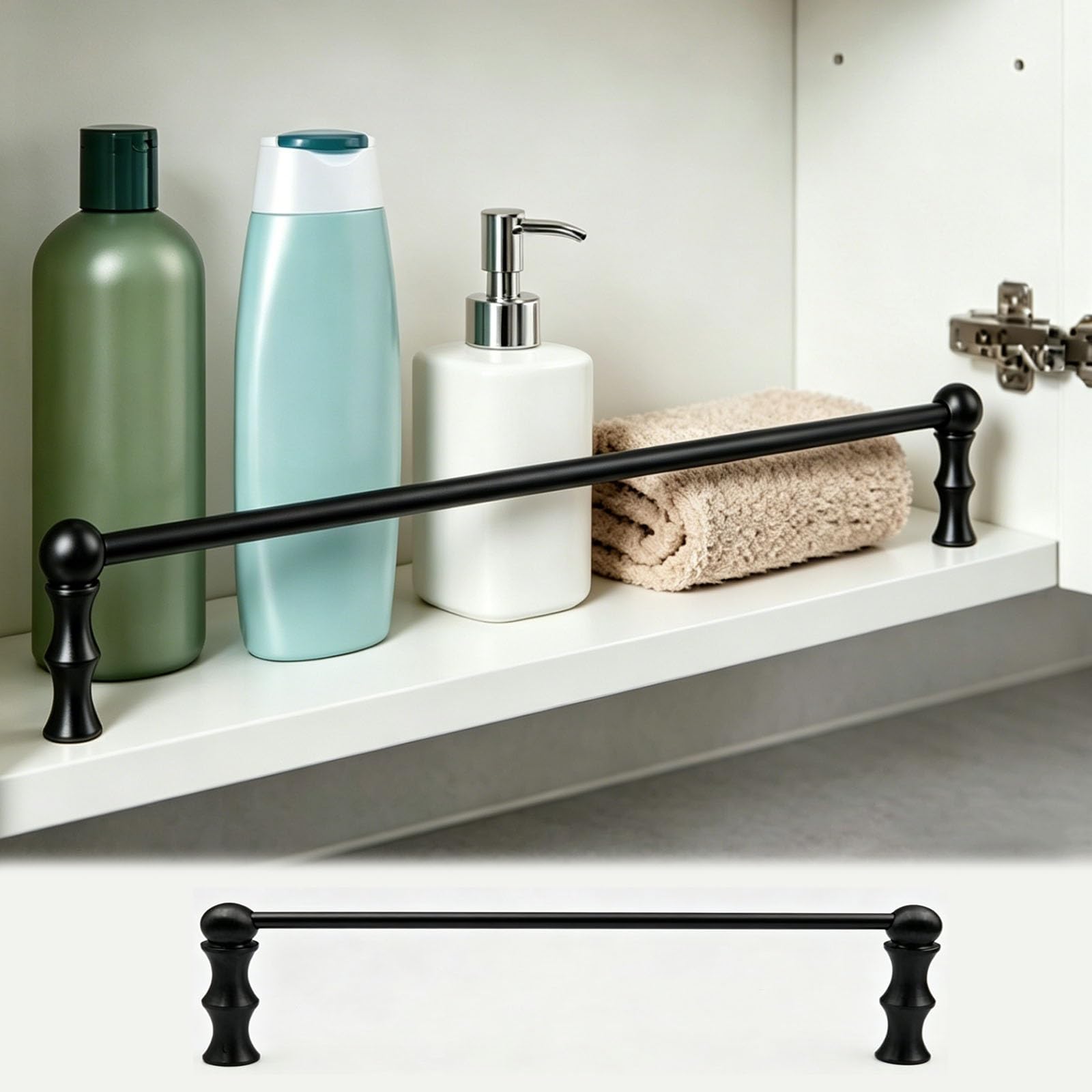 HDYZJQ 15 21 25 27 35 41 51 53 Cm Shelf Guard Rails for Cabinets/Closet, Decorative Gallery Railing with Spindle Replacement, Pantry Safety Shelf Rail Fence(3pcs Black,19cm/7in)