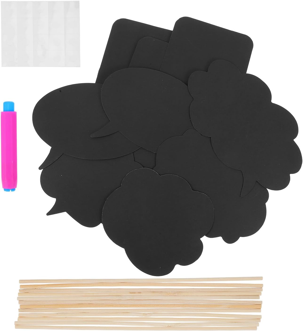 PRETYZOOM Black Wedding Photo Booth Props Set, Writable DIY Black Cards with Chalk, 10pcs Kit for Bachelorette Party, Engagement, and Wedding Reception Decorations