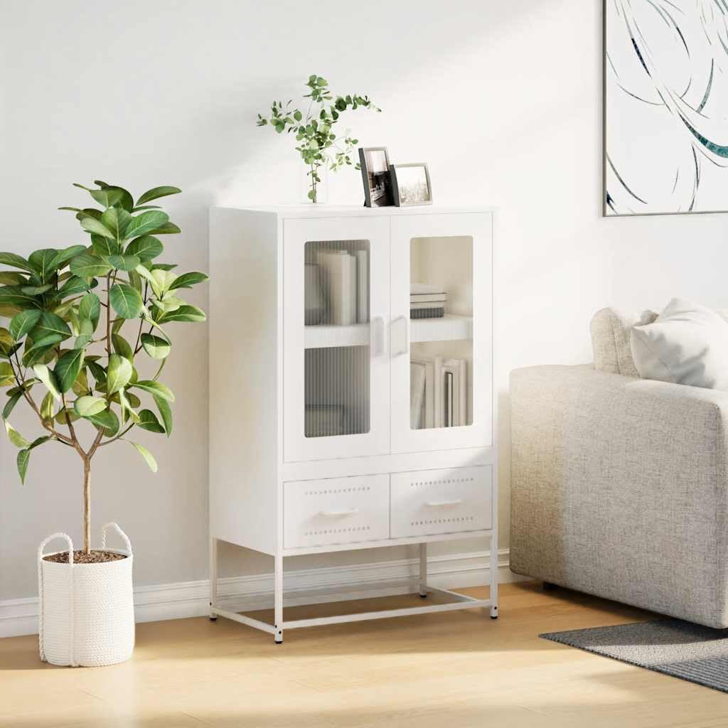 Credenza Bianca 68x39x111,5 cm Acciaio con 4 Scomparti