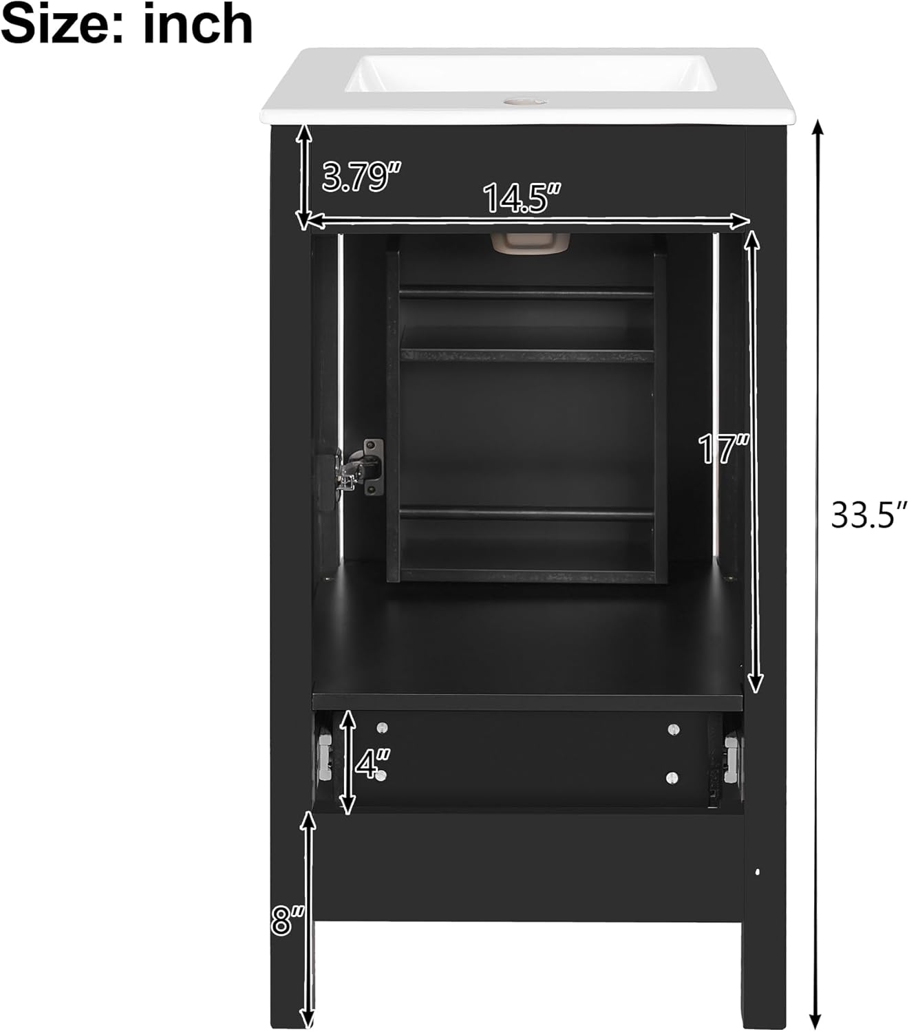 Harper & Bright Designs 18" Bathroom Vanity with Sink, Free Standing Single Vanity Set with One Divider Drawer, and Door Storage Shelf, Wooden Storage Cabinet with Ceramic Basin for Bathroom, Black